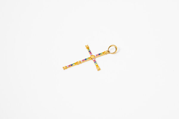 Pingente Ouro 18K Cruz Colorida - Imagem 2