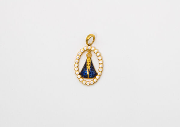 Pingente Ouro 18K Oval Nossa Senhora C/ Zircônias - Imagem 2