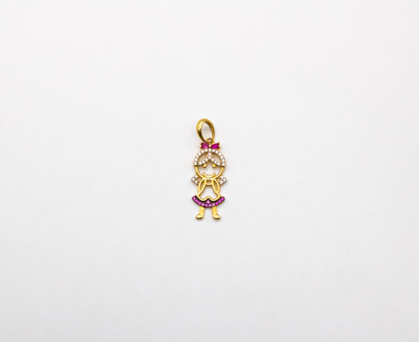 Pingente Ouro 18K Menina/Filha C/ Zircônias Branca e Rosa - Imagem 2