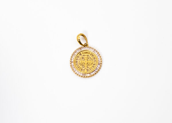 Pingente Ouro 18K Medalha São Bento C/ Zircônias - Imagem 2