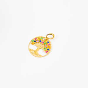 Pingente Ouro 18K Círculo Árvore da Vida Colorida
