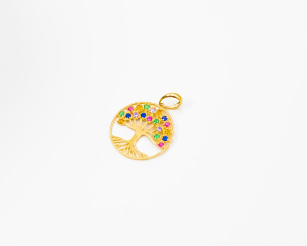 Pingente Ouro 18K Círculo Árvore da Vida Colorida