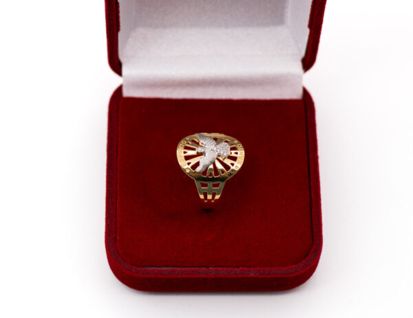 Anel Ouro 18K Divino Espírito Santo Ouro Branco C/ Zircônias