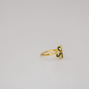 Anel Ouro 18K C/ Zircônias Verdes Trevo de 4 Folhas