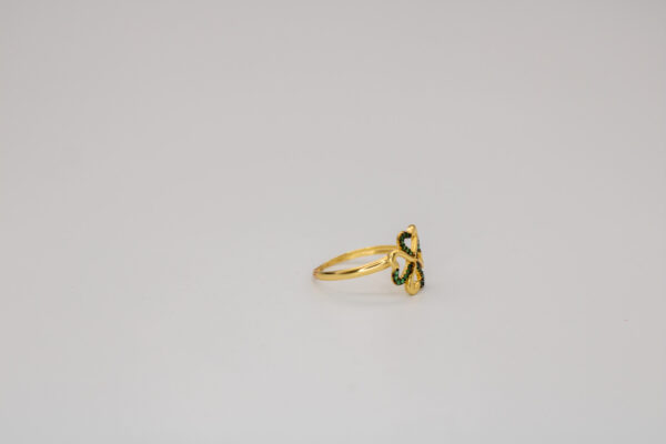 Anel Ouro 18K C/ Zircônias Verdes Trevo de 4 Folhas