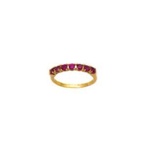 Anel Ouro 18K Meia Aliança C/ Zircônias Rosas