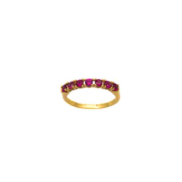 Anel Ouro 18K Meia Aliança C/ Zircônias Rosas