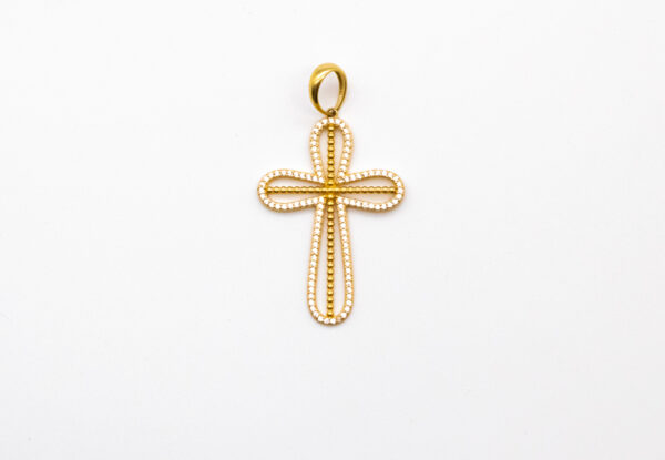 Pingente Ouro 18K Cruz C/ Bordas Cravejadas Zircônias - Imagem 3