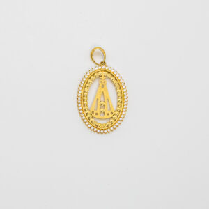 Pingente Ouro 18K Nossa Senhora Aparecida Oval C/ Zircônias