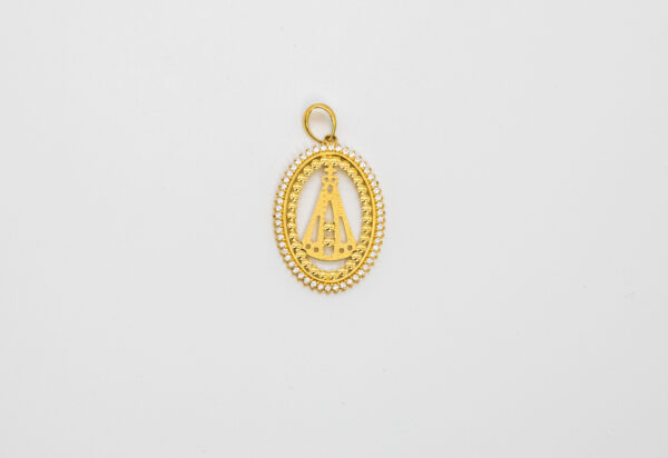 Pingente Ouro 18K Nossa Senhora Aparecida Oval C/ Zircônias