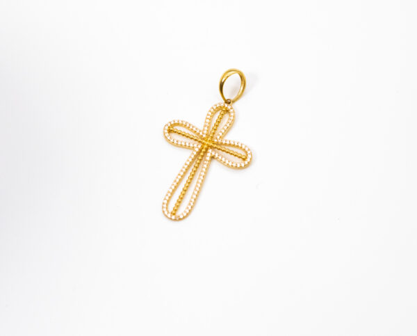 Pingente Ouro 18K Cruz C/ Bordas Cravejadas Zircônias - Imagem 2