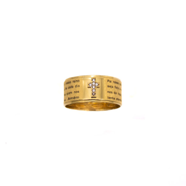 Anel Ouro 18K Religioso Cruz C/ Gravação "Pai Nosso"