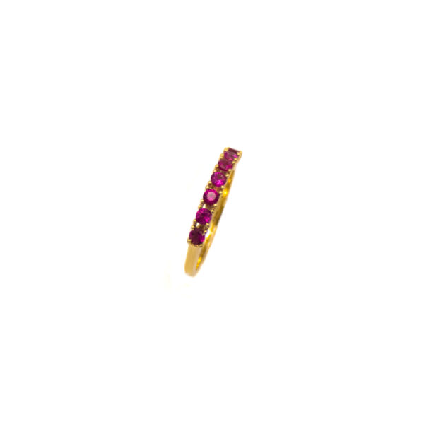 Anel Ouro 18K Meia Aliança C/ Zircônias Rosas - Imagem 3