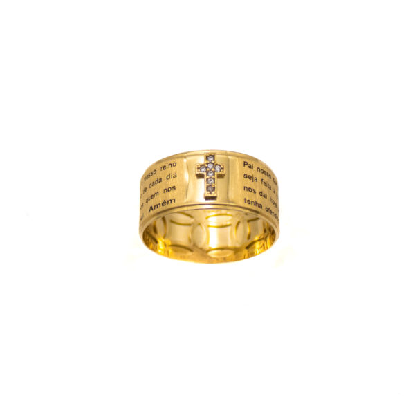 Anel Ouro 18K Religioso Cruz C/ Gravação "Pai Nosso" - Imagem 2