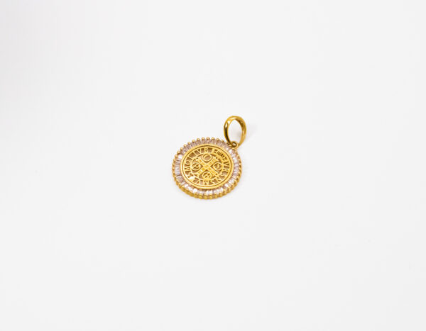 Pingente Ouro 18K Medalha São Bento C/ Zircônias