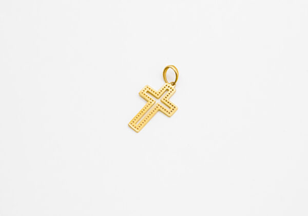 Pingente Ouro 18K Cruz Bordas Quadradas C/ Zircônias Cravejadas