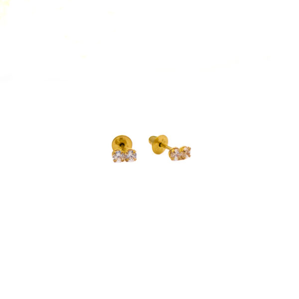 Brincos Ouro 18K Pedra Dupla Zircônia - Imagem 3