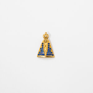 Pingente Ouro 18K Nossa Senhora Manto C/ Zirc. Azul
