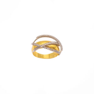 Anel Ouro 18K Filetes Cravejados Brilhantes
