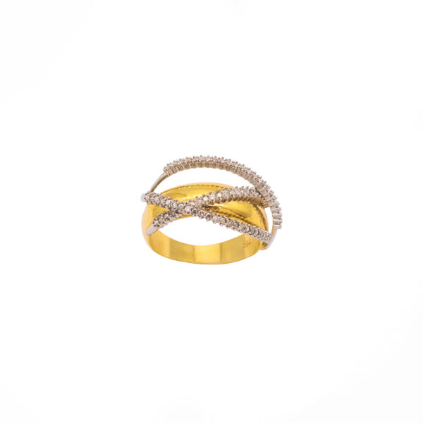 Anel Ouro 18K Filetes Cravejados Brilhantes