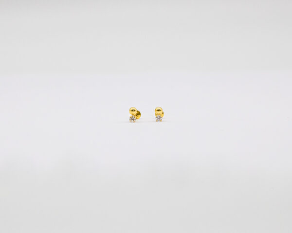Brinco Ouro 18K Bola e Pedra Zircônia Gêmeos