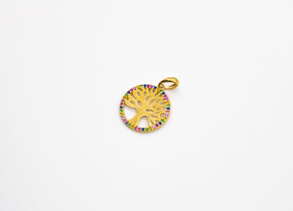 Pingente Ouro 18K Árvore da Vida Oval Colorida - Imagem 2