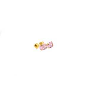 Brinco Ouro 18K Ponto Luz Oval Zircônia Rosa