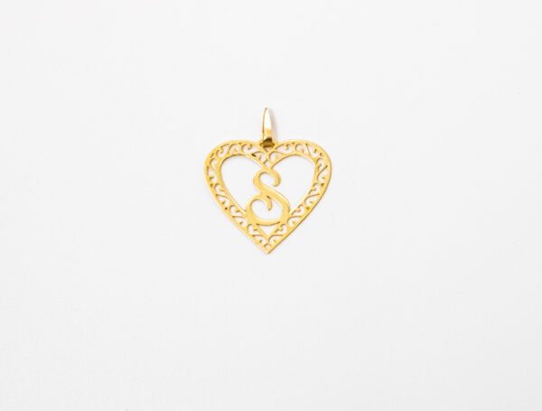 Pingente Ouro 18K Coração C/ Letra "S"