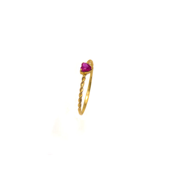 Anel Ouro 18K Aro Torcido C/ Zircônia Coração Rosa