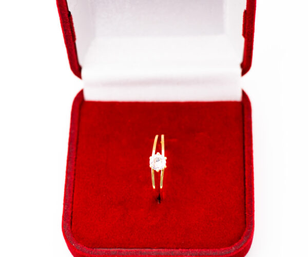 Anel Ouro 18K C/ Fio Duplo Solitário C/ Cálice e Zircônia