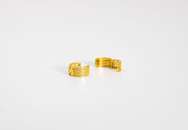 Argola Ouro 18K Redondo Pequeno C/ 3 Fileiras de Zirc. - Imagem 3