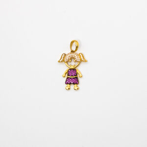 Pingente Ouro 18K Menina/Filha C/ Cabeça Giratória