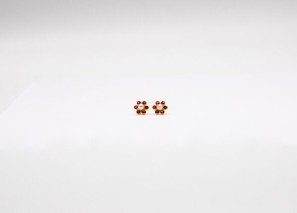 Brinco Ouro 18K Flor C/ Pérola