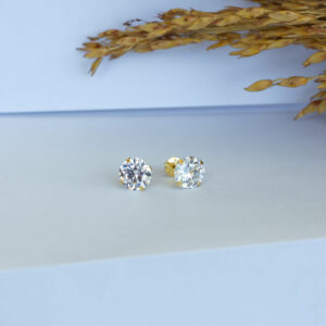 Brinco Ouro 18K Ponto Luz/Solitário 8mm Zircônia