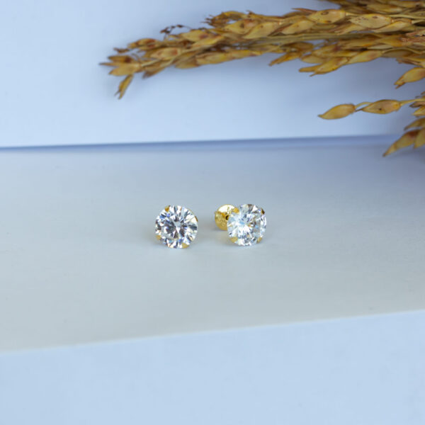 Brinco Ouro 18K Ponto Luz/Solitário 8mm Zircônia