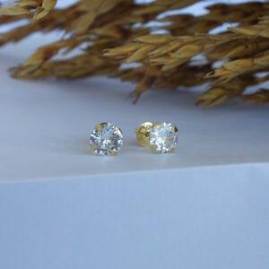Brincos Ouro 18K Ponto Luz/Solitário 7mm Zircônia